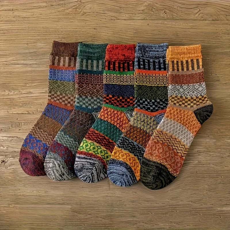 5 pairs of retro ethnic style  - مراجعة Thermal Sock Winter وسعره