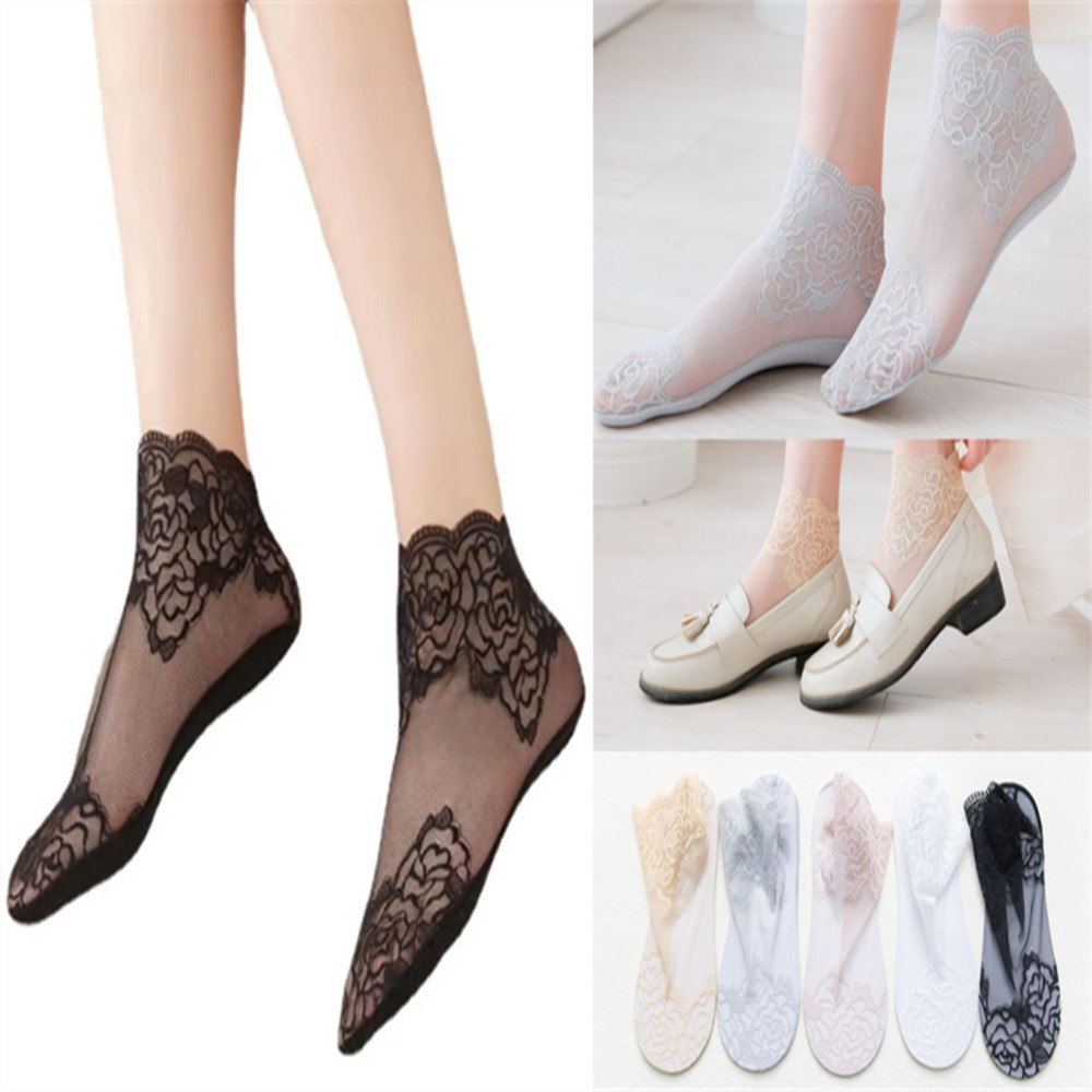 woman Lace rose thin socks Loa - مراجعة Invisibility Sock Loafer وسعره