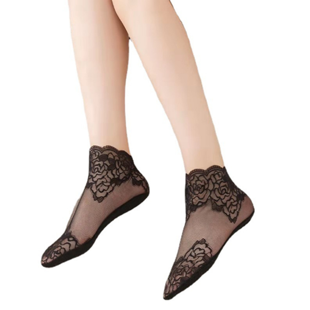 woman Lace rose thin socks Loa - مراجعة Invisibility Sock Loafer وسعره