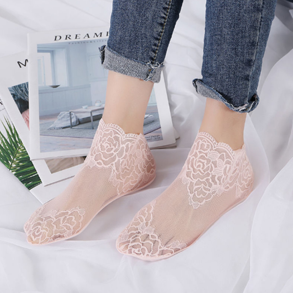 woman Lace rose thin socks Loa - مراجعة Invisibility Sock Loafer وسعره