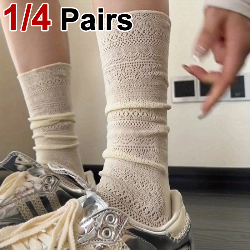 1/4 Pairs Women Lace Trimmed K - مراجعة Knee High Sock Women وسعره