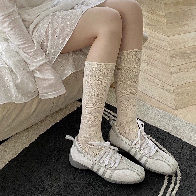 1/4 Pairs Women Lace Trimmed K - مراجعة Knee High Sock Women وسعره