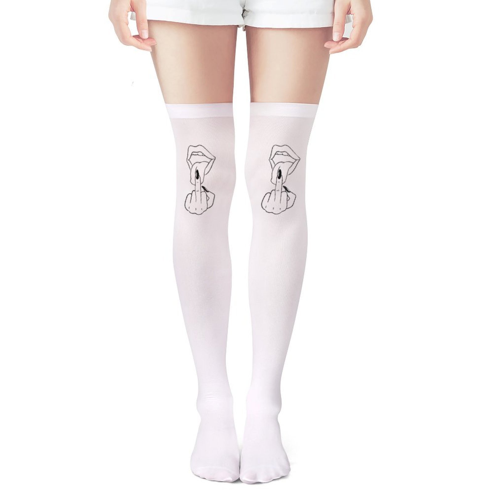 Ladies' white middle finger, r - مراجعة Knee High Sock Women وسعره