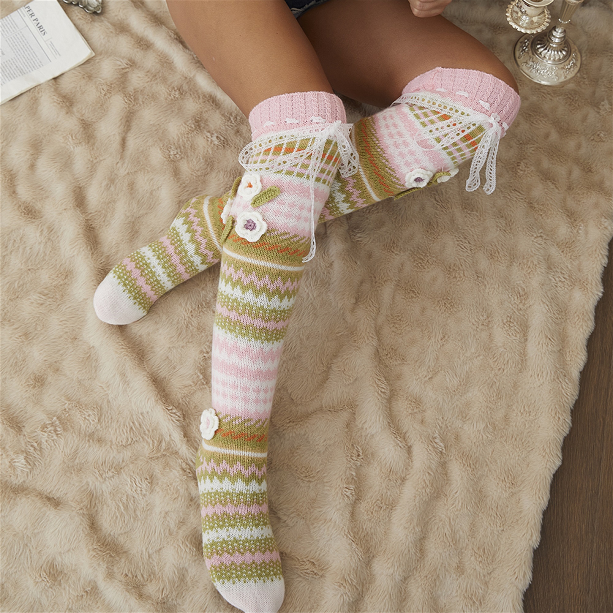 Elegant Crochet Lace Thigh Hig - مراجعة Silk Sock Bamboo وسعره